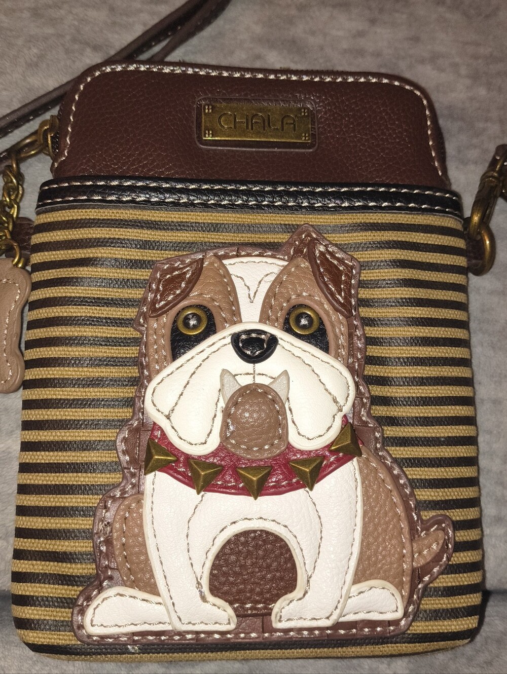 Chala Brown, Cream & Red Bulldog Crossbody Bag